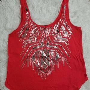 Express Tank Top Small Coral Pink Rhinestones Racerback